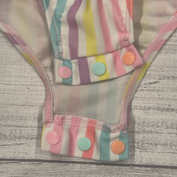 Floatimini Baby Girls One Piece Swimsuit- Pink and Multicolor Stripes - Picture 3 of 5